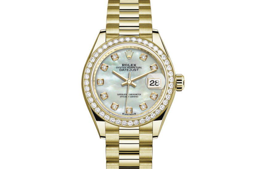 Rolex Yellow Gold Lady-Datejust 28 Watch - 44 Diamond Bezel - Silver D